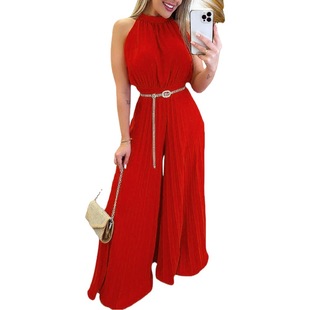 2025 Cross-Border New Women's Clothing European and American Sleeveless Fashion Elegant Suit Long One-Piece Wide-Leg Pants