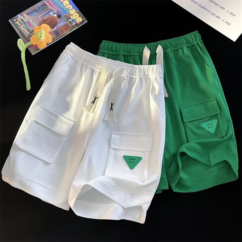 2024 Hong Kong viento coreano ins tendencia retro japonés todo fósforo suelto traje recto pantalones de cinco puntos pantalones casuales hombres de moda