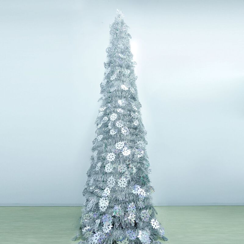 2025 クリエイティブ 1.5m レーザースノーフレーククリスマスデコレーションツリー折りたたみ式収縮クリスマスツリークリスマスデコレーション|undefined