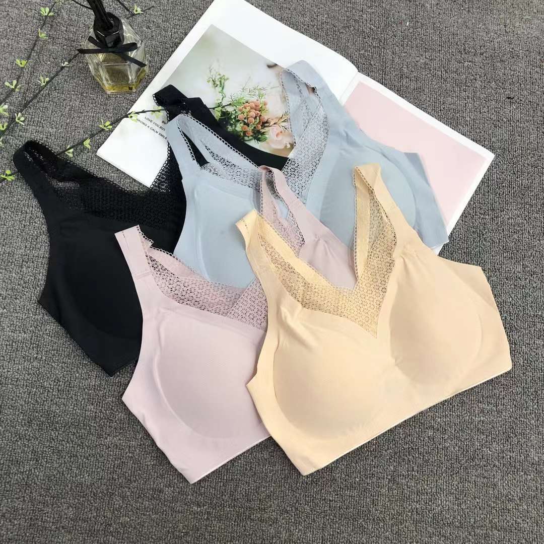 Nueva ropa interior deportiva de las mujeres Jacquard pequeño pecho push up pecho grande pequeño sujetador inalámbrico adhesivo sin costuras Sujetador deportivo