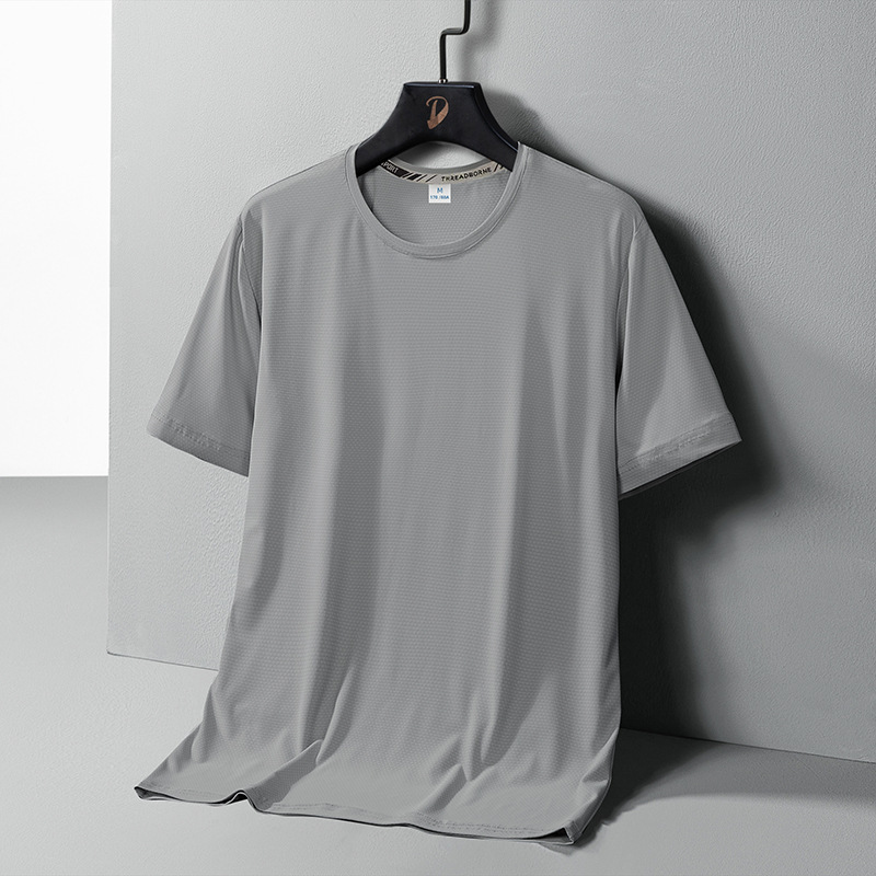 Ice Silk T-Shirt Short-sleeved Men's Ice Silk Mesh Quick-drying Breathable Thin Solid Color Casual Summer Round Neck T-shirt for Young Men