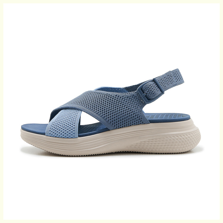 Sandal nữ quai chéo dệt kim phối dây rút, đế MD nhẹ êm — màu be, màu đen, xanh lam, màu hồng chi tiết 24