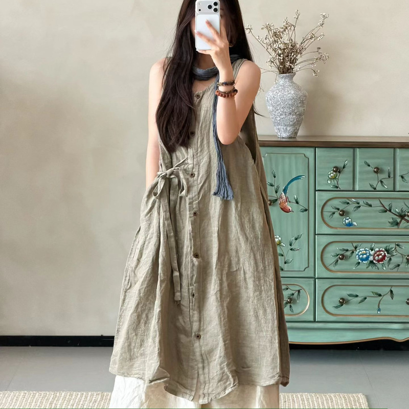 New Summer Style, Sweet Forest-Style Lace-Up Linen Dress Shirt, Loose-Fitting Top New Summer Style, Sweet Forest-Style Lace-Up Linen Dress Shirt, Loose-Fitting Top