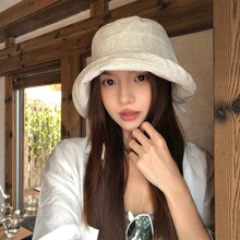 日系亚麻透气渔夫帽纯色女新款春夏轻薄透气显脸小水桶帽百搭盆帽