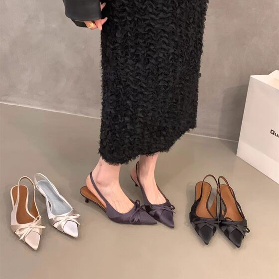 French Pointed Bow High Heels Women's Stiletto Heel 2025 New Spring and Summer Elegant Socialite Toe Sandals