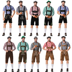 ハロウィーンドイツビール男性舞台格子シャツバックパンツ2点セットビール演技服伝統衣装