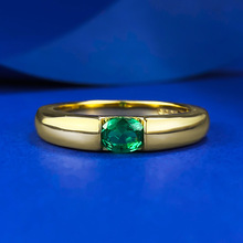 慕景珠宝 欧美新款S925银镀金4*6mm绿色钻戒指环气质显白女指环