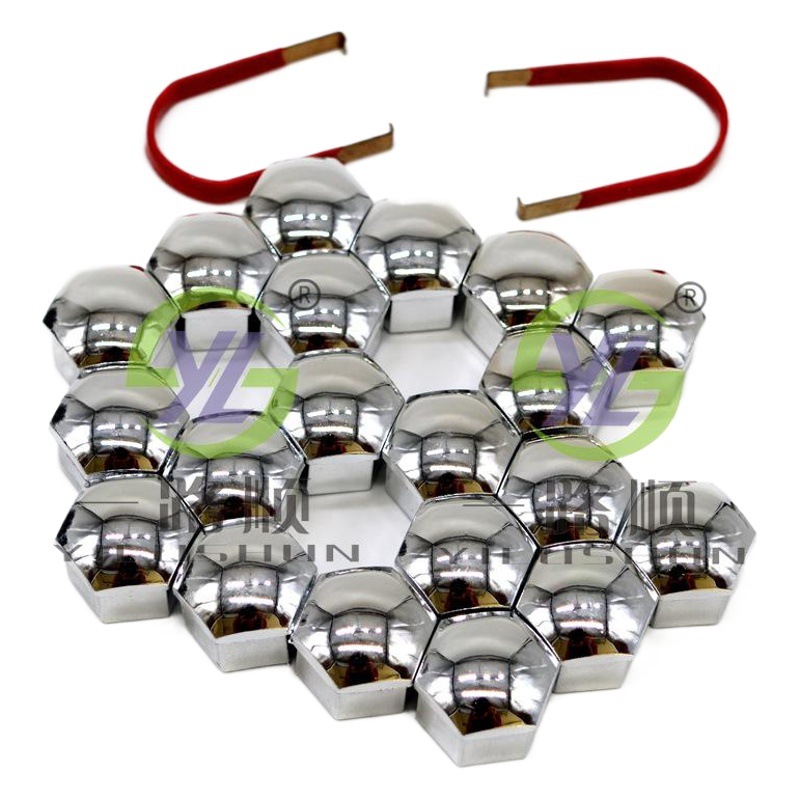 Coche universal galvanoplastia neumático tornillo cubo de la rueda cubierta decorativa 20 Tapas con 2 clips rojos