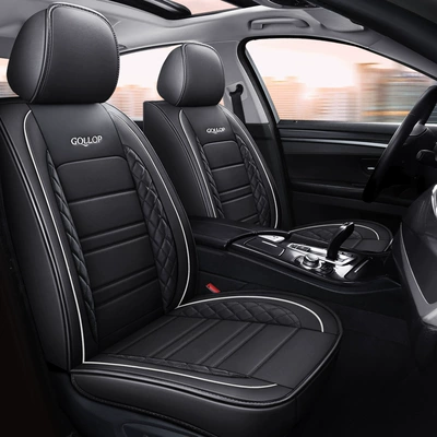 Foreign trade car seat cushion factory direct all-inclusive full leather small diamond four seasons general car seat cushion (Universal seat cover) - black-and-white-standard-version