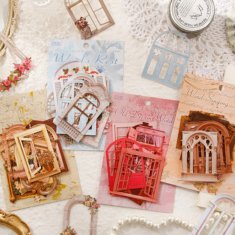 Ventana de broche ventana de arquitectura retro puertas y ventanas huecas DIY diario de contabilidad decoración transfronteriza no adhesiva papel de contabilidad
