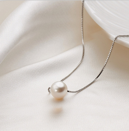 s925 sterling silver necklace women's pendant simple single anti-pearl necklace versatile simple fashion clavicle chain silver ornaments
