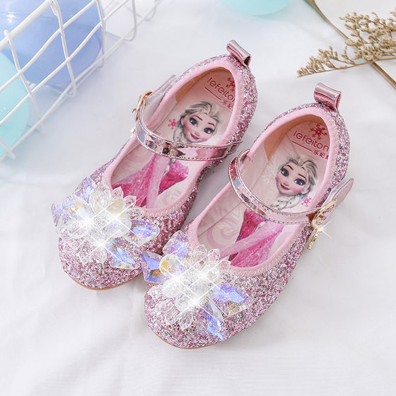 Girls Elsa Princess Shoes Summer Fashion New Spring and Autumn Soft Bottom Shoes Children's Crystal Shoes Rhinestone Flat Shoes