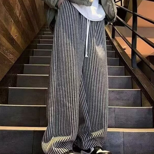 Black and White Vertical Striped Pants for Men and Women, Spring and Autumn, Droopy Straight Leg Pants for Youth, Durable Casual Long Pants