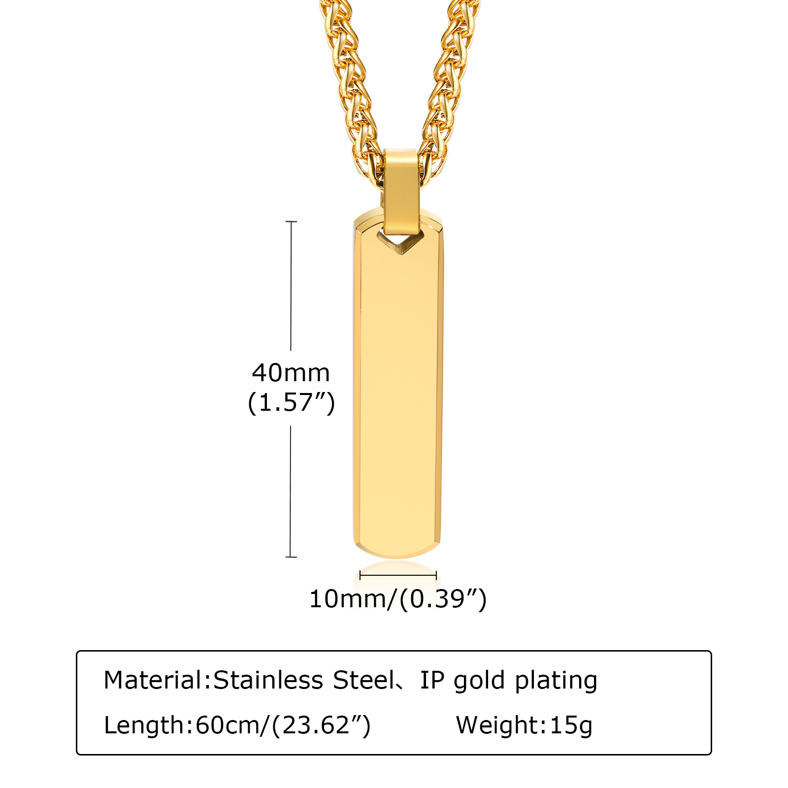 Hip-Hop Rectangle Stainless Steel Pendant Necklace 1 Piece