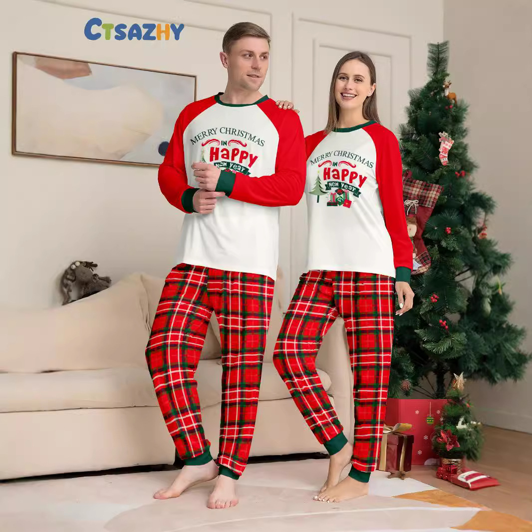 Julklapp rutiga bokstäver jul familj kostym tryckt hemkläder sömn_voghion.com