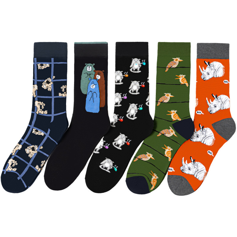 Men's cotton woodpecker socks, popular in all seasons, rhino, koala, European and American style, mid-calf, manufacturer wholesale, trendy men's socks Men's cotton woodpecker socks, popular in all seasons, rhino, koala, European and American style, mid-calf, manufacturer wholesale, trendy men's socks