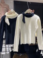 韩国东大门秋冬新款系带蝴蝶结圆领针织衫洋气百搭长袖毛衣女