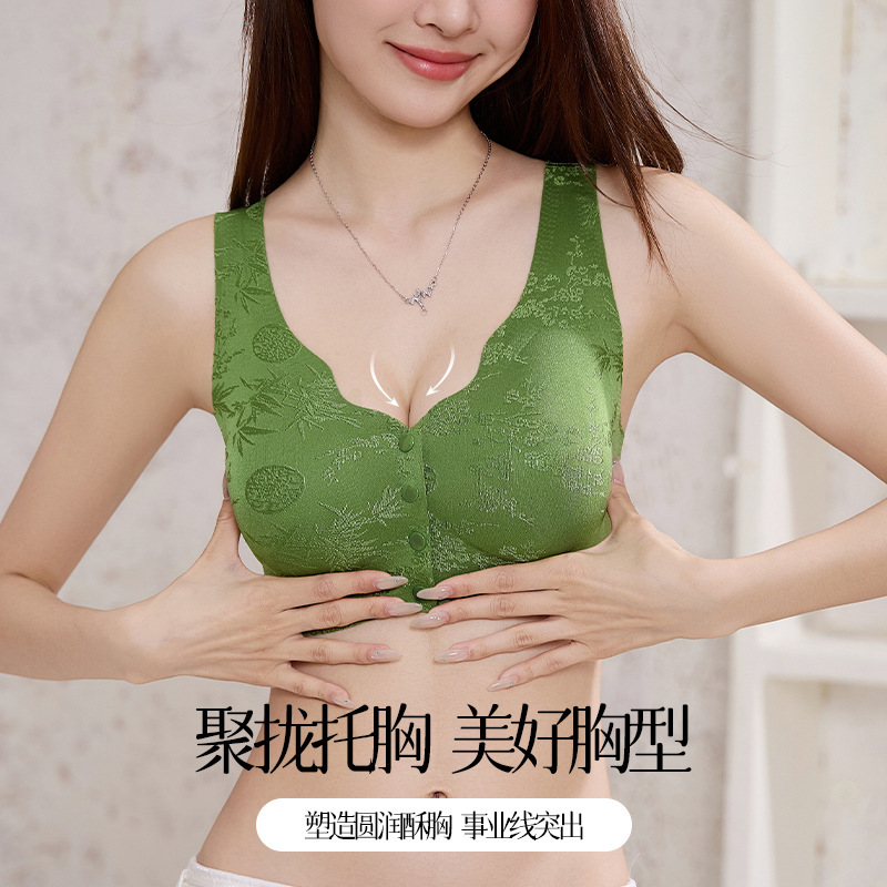 Nuevo sujetador de talla grande de jacquard en relieve de reina radiante sin anillo de acero, hebilla frontal portátil, ropa interior sin costuras, mujer