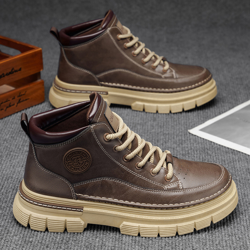 BOTAS Martin botas altas para hombres 2025 nuevo estilo británico de otoño retro, media parte, suela gruesa, zapatos de trabajo de aumento, botas cortas para hombres image 8