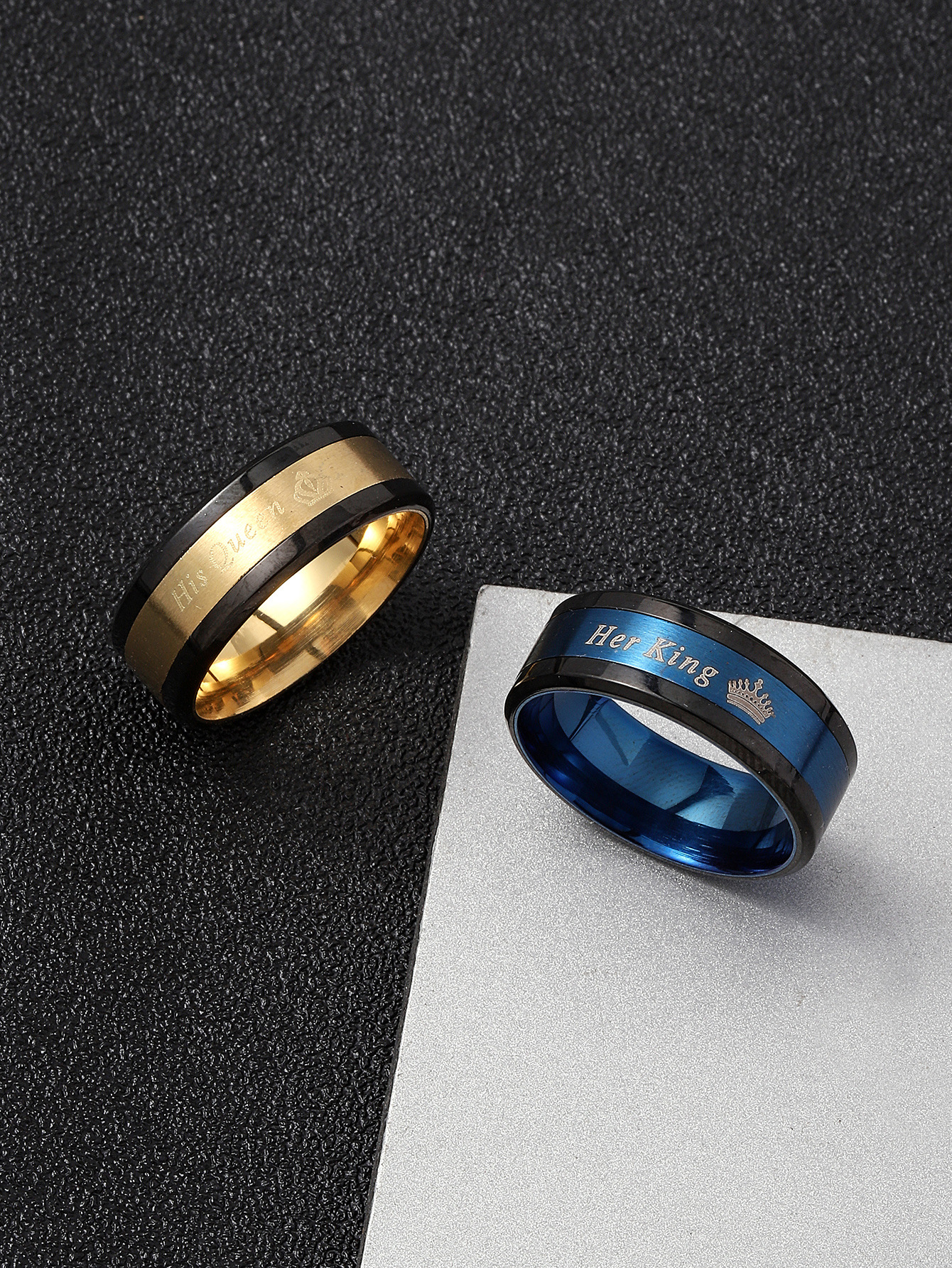 8g Weight 0.03µm-0.05µm Gold Plating Thickness PVD Coated Gold Plating Process 18K Real Gold Plated Plating Material Casual Simple Style Letter Crown 304 Stainless Steel Couple Rings