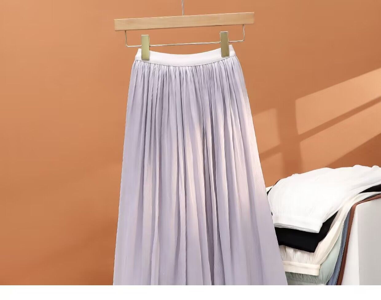 Chân váy xếp ly dáng dài nữ chất voan sợi streamer hiệu ứng ngọc trai — Màu sâm panh chi tiết 31