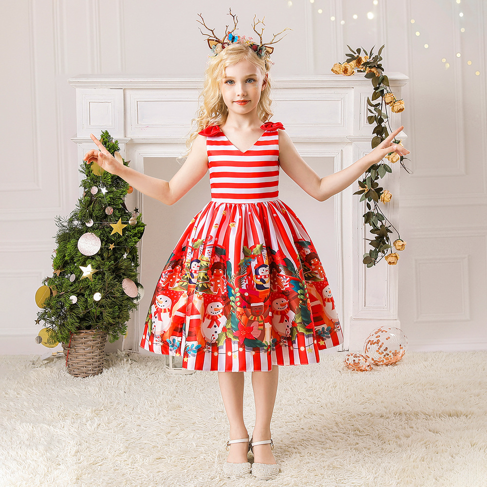 Christmas Fashion Cartoon Color Block Printing Cotton Blend Polyester Girls Dresses display picture 4
