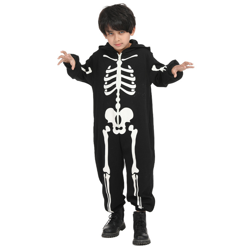 クロスボーダーハロウィン子供大人の衣装男性と女性のスカルコスチュームプロムパーティー怖いかわいいパターンの衣装|undefined