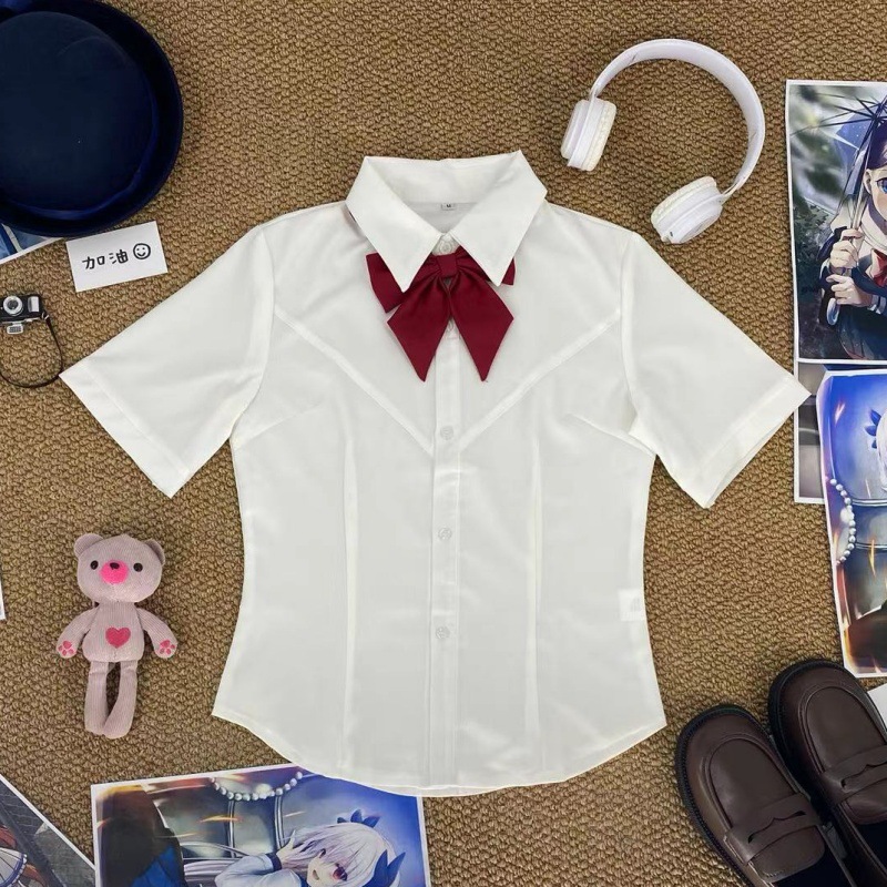 원래 JK 흰색 허리 셔츠 가슴 라인 일본 주름 치마 유니폼 세트 슬림 핏 슬리밍 학교 느낌