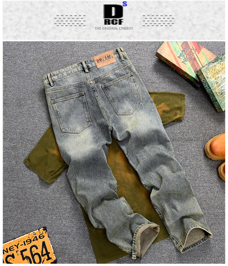 Men's Retro Straight Leg Distressed Jeans Loose Long Trousers Trendy American Youth Disco Squared Versatile_mkmklike.com