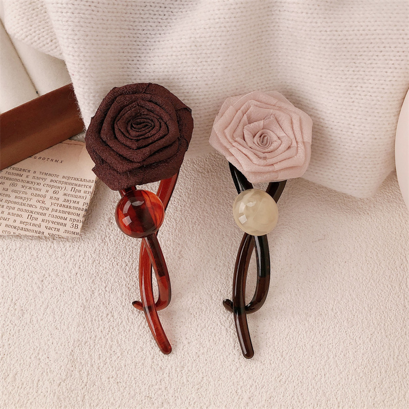 Nuevo estilo chino rosa seca clips para el cabello feminino torcido una palabra agarrar clips para el cabello en la cabeza detrás de la boca de pato clips para el cabello adornamiento