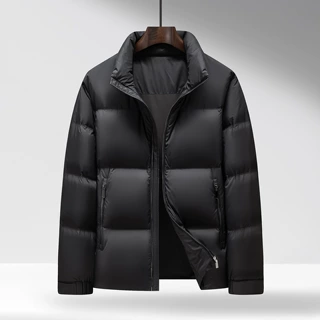 男式加厚立领羽绒服2026冬装新款新国标鸭绒纯色保暖短款面包服男