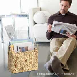 跨境水葫芦草编织篮可手提办公室文件篮家用书籍杂物整理筐零食篮