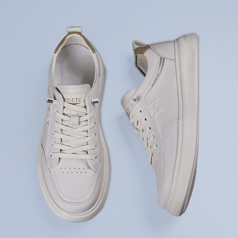 Giày lười nam da bò lớp đầu, sneaker casual da thật dễ phối đồ, gót thấp 1–3 cm — Màu trắng, màu đen