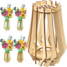 亚马逊木质拼图花瓶wooden puzzle flower vase装饰拼插花瓶 现货