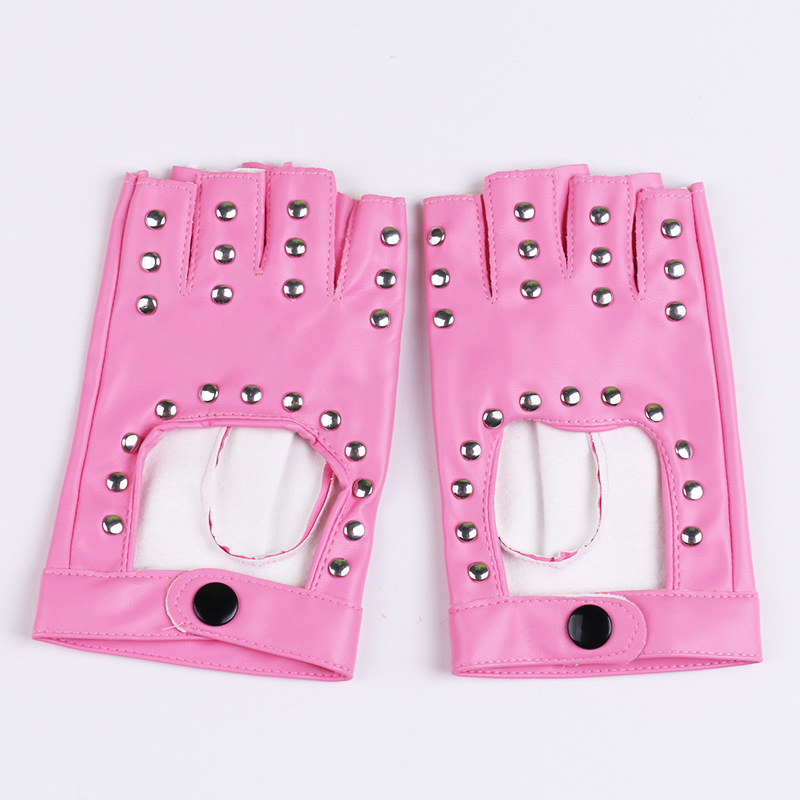 Danza de las mujeres guantes medio dedo rendimiento corto cyberpunk remache pole dance dedo abierto Hip Hop discoteca guantes de cuero