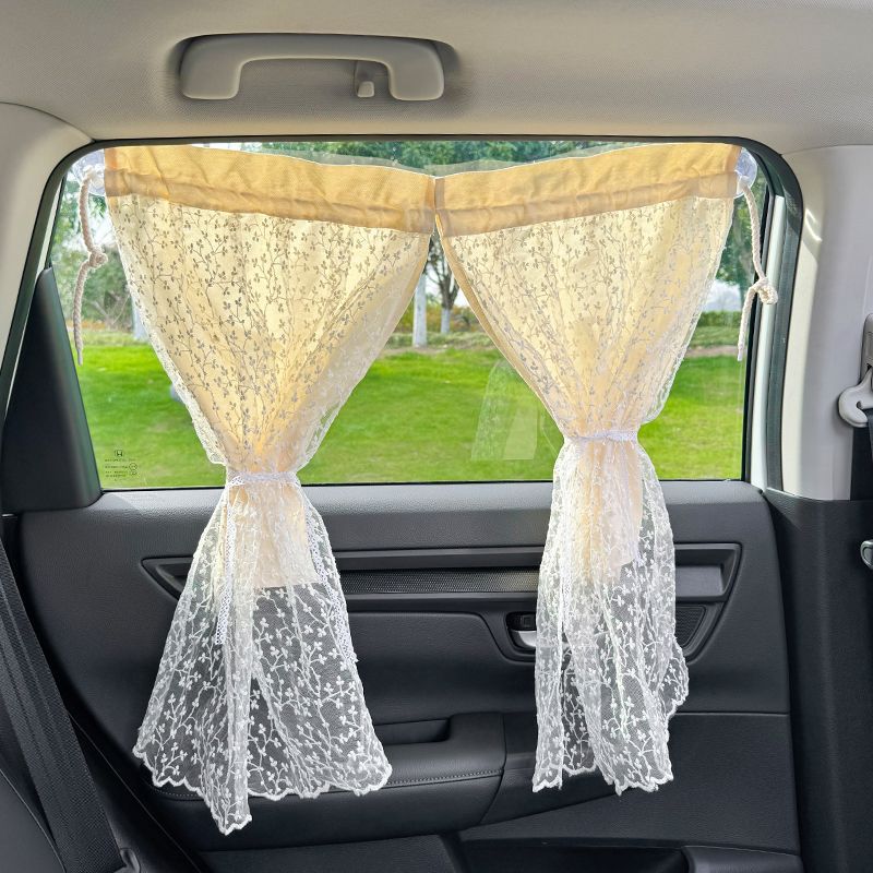 汽車刺繡蕾絲花窗簾遮陽簾車載通用嬰兒車窗側窗遮陽簾防曬隔熱