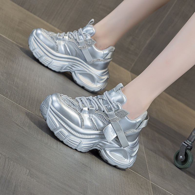Giày sneaker chunky nữ đế dày độn cao bên trong phong cách thời trang mạng mới hè 2026 — M2831 màu tím, M2831 bạc, M 2831m màu