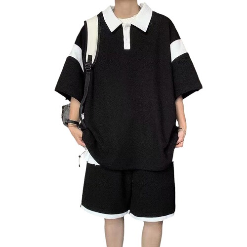 2026 Hong Kong Fenghua Fuge polo shirt suit men's summer fashion brand youth ice silk short-sleeved shorts two-piece set