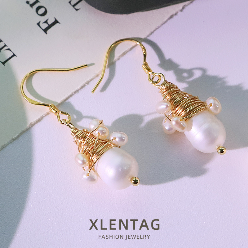 Perlas naturales originales adornos de aretes de diseño retro aretes de alta calidad al por mayor