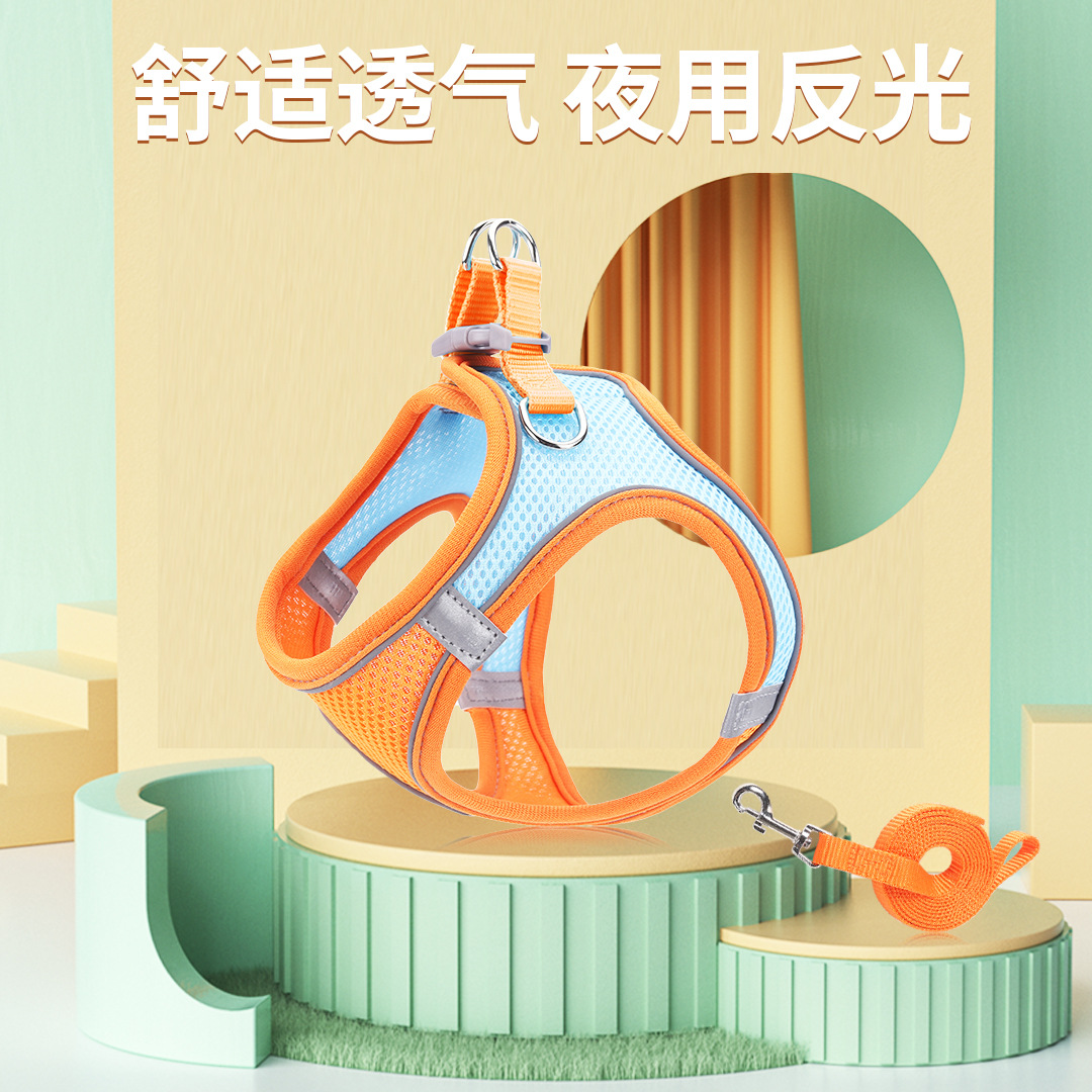 Chaleco para mascotas correa para el pecho traje de cuerda de tracción malla transpirable reflectante perro caminando cuerda perro gato suministros