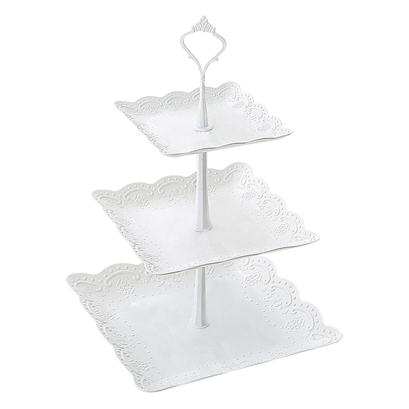 Plato de fruta de tres capas de estilo europeo plato de fruta seca bandeja de postre de té de la tarde mesa de postre soporte de pastel de múltiples capas Mesa de la torta