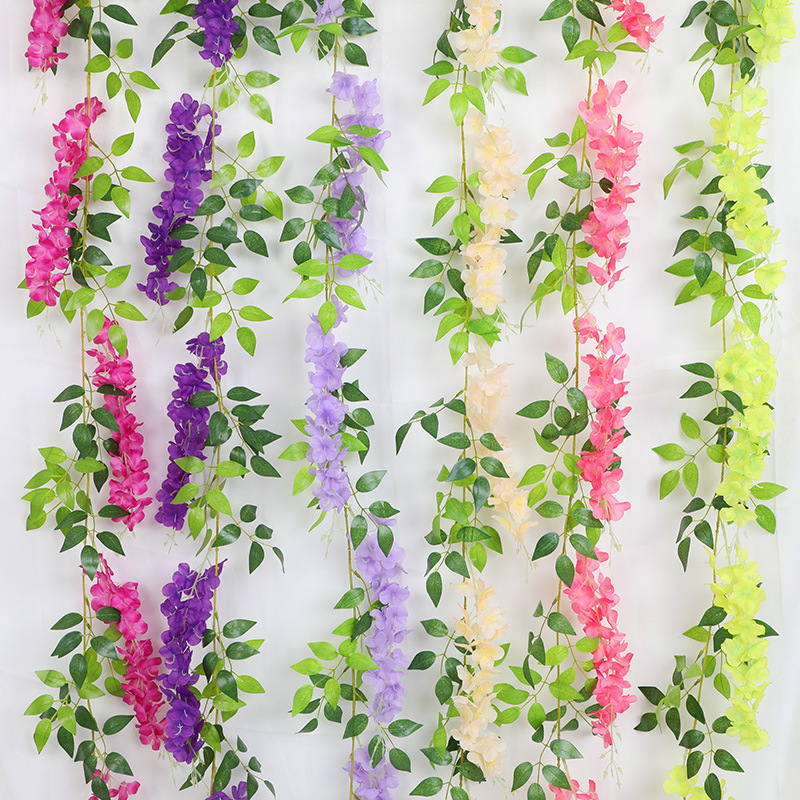 Cross-border Wisteria Garland For Wedding Ceiling Decoration, Plastic Silk Garland, Dense Artificial Flower Vine_voghion.com