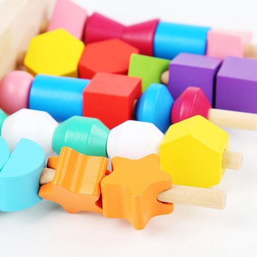 Geometric beads set column Montessori shape set column string rope matching building blocks children early education educational Jenga toys