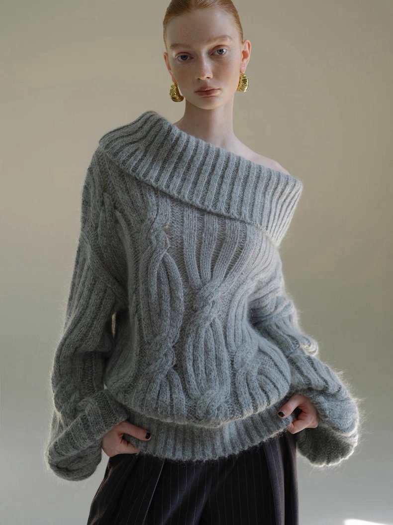 25aw cálido invierno ligeramente cálido y esponjoso mezcla de atmósfera sensación de un cuello más usar agujas gruesas torcidas una chaqueta de hombro