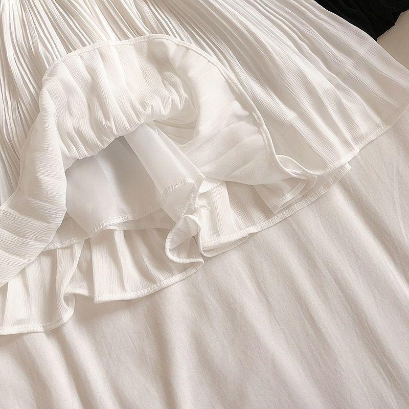 2024 Summer New Korean Style Fresh Solid Color Chiffon Skirt High Waist Slimming Pleated Anti-running Short Culottes