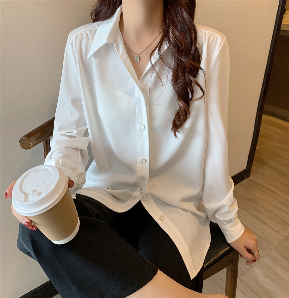 loose drape long-sleeved shirt Nihaostyles wholesale clothing vendor NSFYF76642