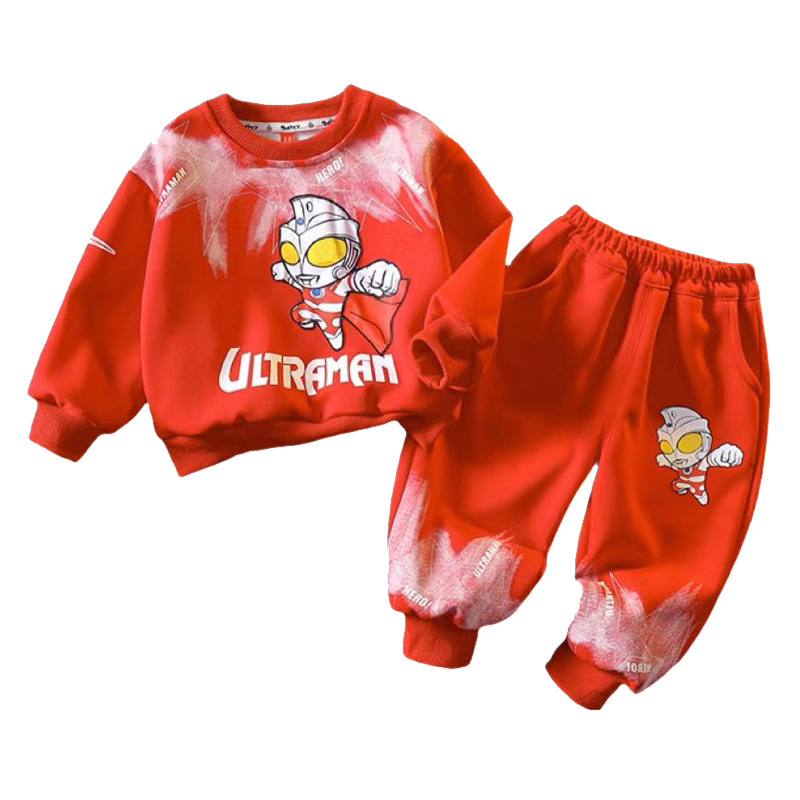 6097 Ultraman ropa traje de suéter para niños 2024 nuevo traje de dos piezas de otoño para niños de dibujos animados para bebés