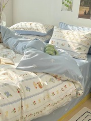Small fresh pure cotton bed four-piece set 100 cotton Internet celebrity dormitory female bedding quilt cover sheet three-piece fitted sheet set 4