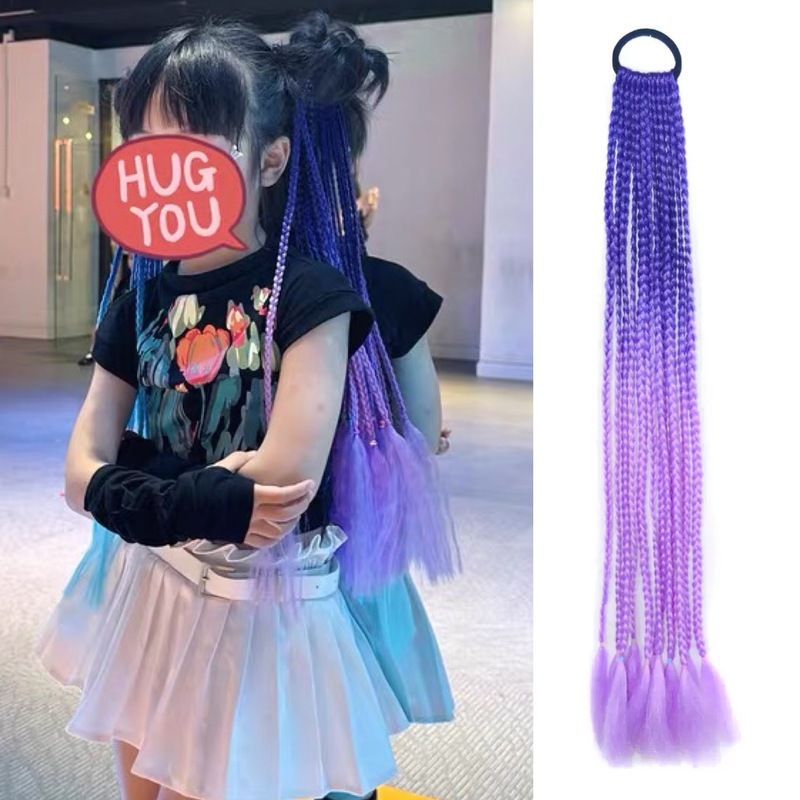 大人と子供向けのカラフルなポニーテール、三つ編み、ポニーテール、ステージパフォーマンスウィッグ、ドレッドヘアヘッドギア|undefined