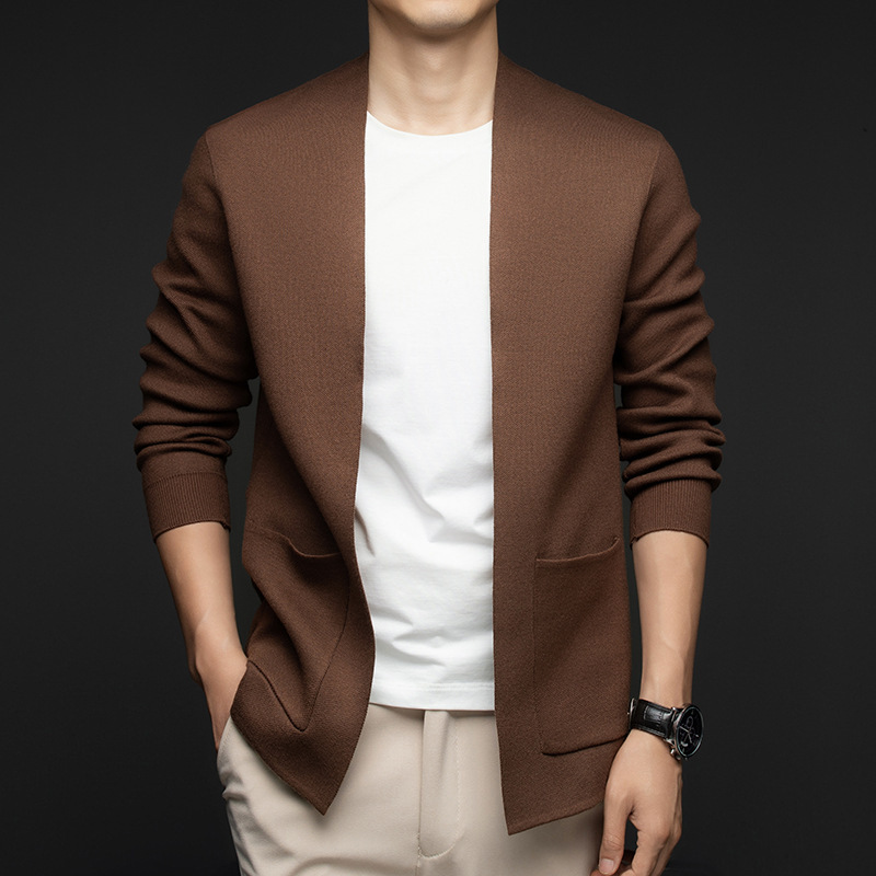 2025 New Autum Men's Long-Sleeved Knitwears for Young and Middle-Aged People Simple Cardigan Men's Jacket Knitwear